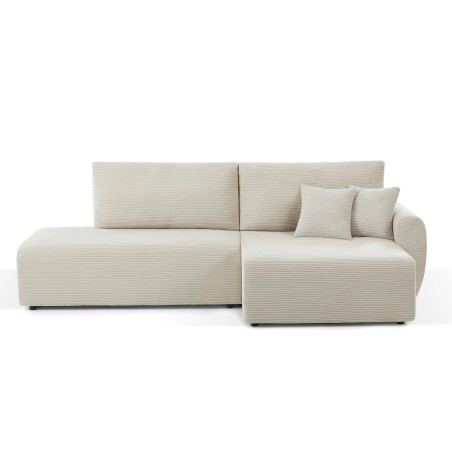Canapé d'angle droit ouvert convertible DANILO 4 places velours côtelé beige
