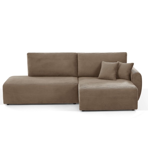 Canapé d'angle droit ouvert convertible DANILO 4 places velours côtelé taupe