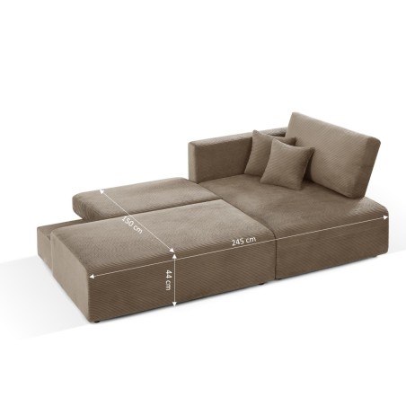 Canapé d'angle droit ouvert convertible DANILO 4 places velours côtelé taupe