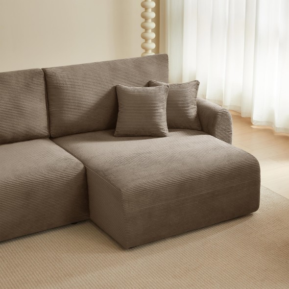 Canapé d'angle droit ouvert convertible DANILO 4 places velours côtelé taupe