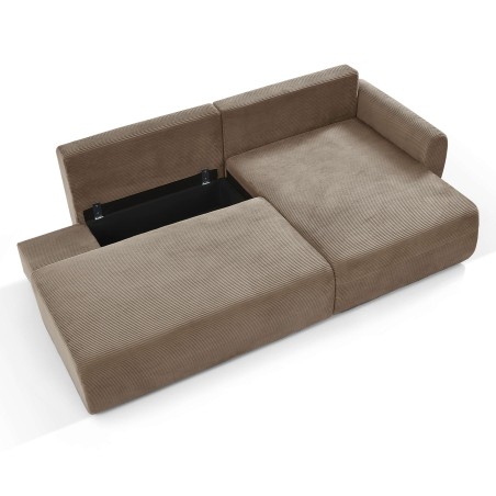 Canapé d'angle droit ouvert convertible DANILO 4 places velours côtelé taupe