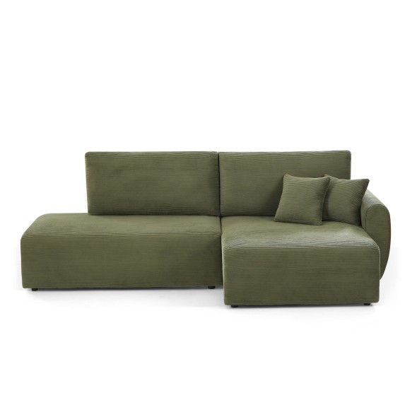 Canapé d'angle droit ouvert convertible DANILO 4 places velours côtelé vert