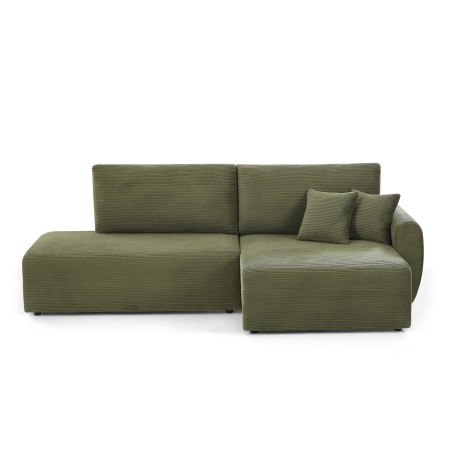 Canapé d'angle droit ouvert convertible DANILO 4 places velours côtelé vert