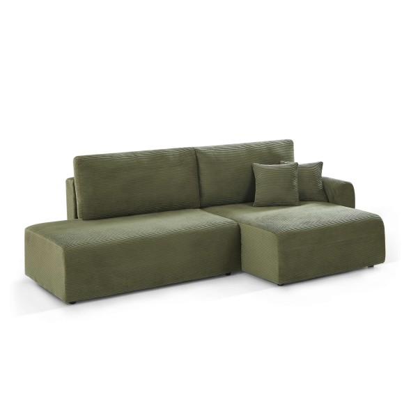 Canapé d'angle droit ouvert convertible DANILO 4 places velours côtelé vert