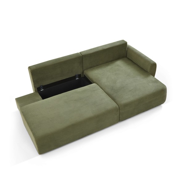 Canapé d'angle droit ouvert convertible DANILO 4 places velours côtelé vert