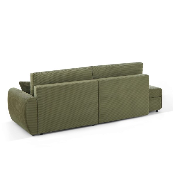 Canapé d'angle droit ouvert convertible DANILO 4 places velours côtelé vert