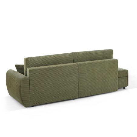 Canapé d'angle droit ouvert convertible DANILO 4 places velours côtelé vert
