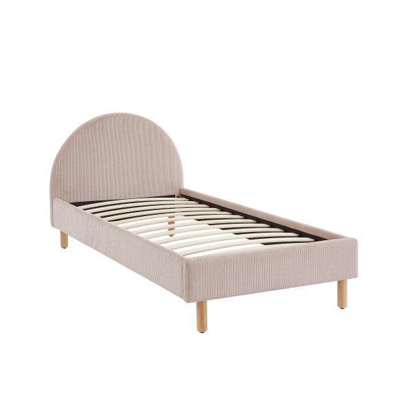 Lit enfant MAGNUS velours cotelé rose poudré 90x190 sommier inclus