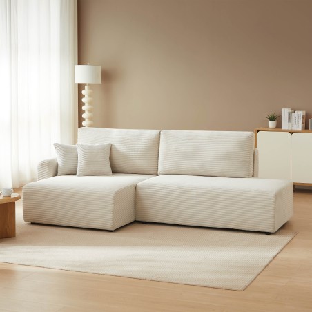 Canapé d'angle gauche ouvert convertible DANILO 4 places velours côtelé beige