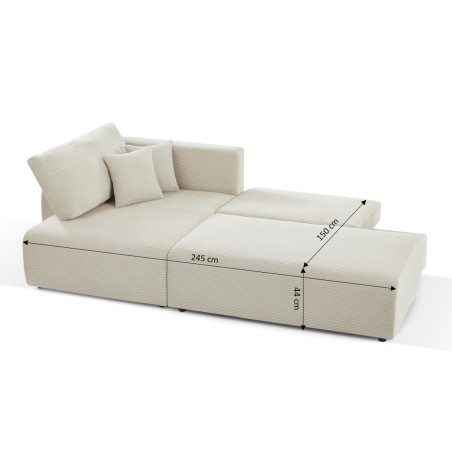 Canapé d'angle gauche ouvert convertible DANILO 4 places velours côtelé beige