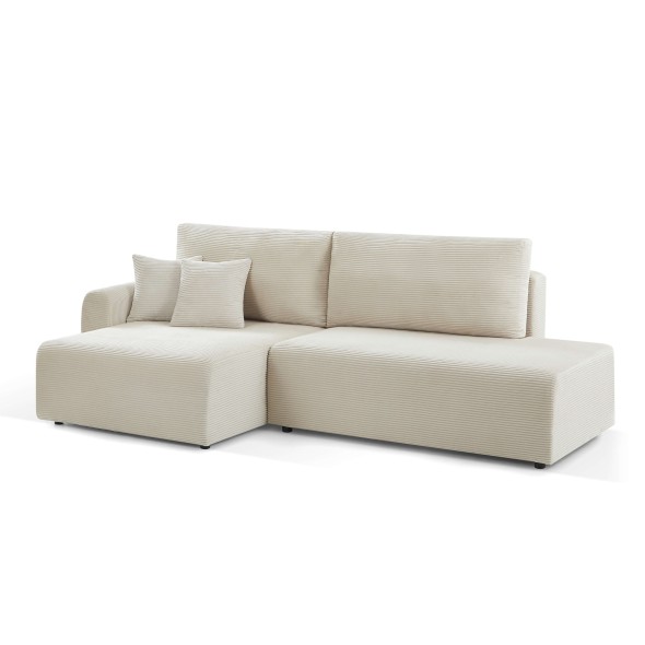 Canapé d'angle gauche ouvert convertible DANILO 4 places velours côtelé beige