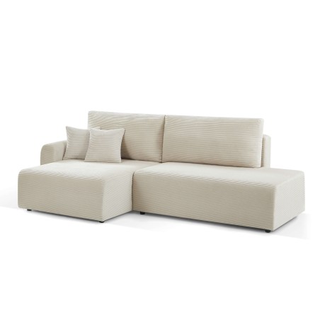 Canapé d'angle gauche ouvert convertible DANILO 4 places velours côtelé beige