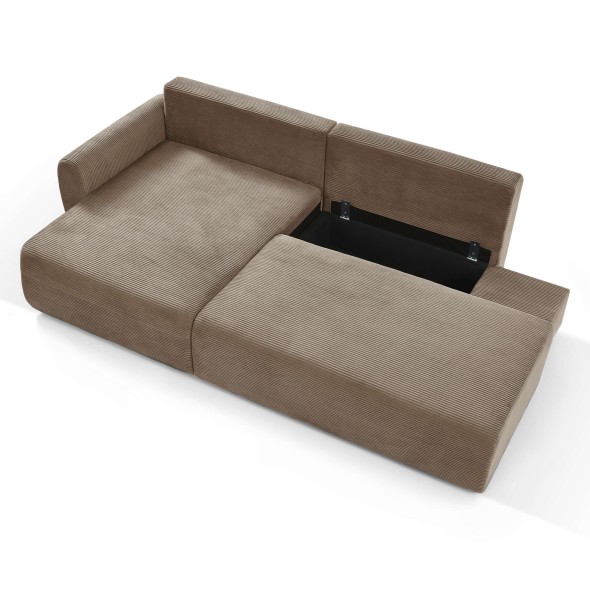 Canapé d'angle gauche ouvert convertible DANILO 4 places velours côtelé taupe