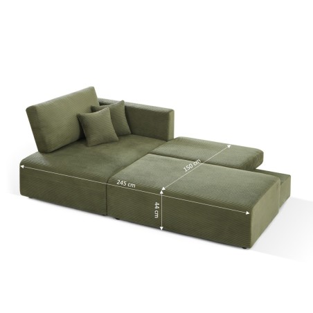 Canapé d'angle gauche ouvert convertible DANILO 4 places velours côtelé vert