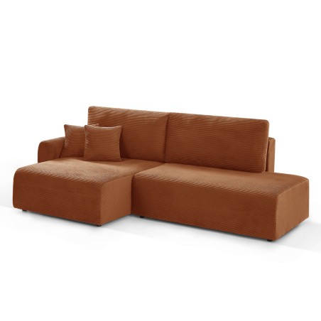 Canapé d'angle gauche ouvert convertible DANILO 4 places velours côtelé terracotta