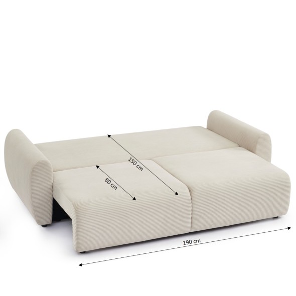 Canapé droit convertible 3 places DANILO velours côtelé beige