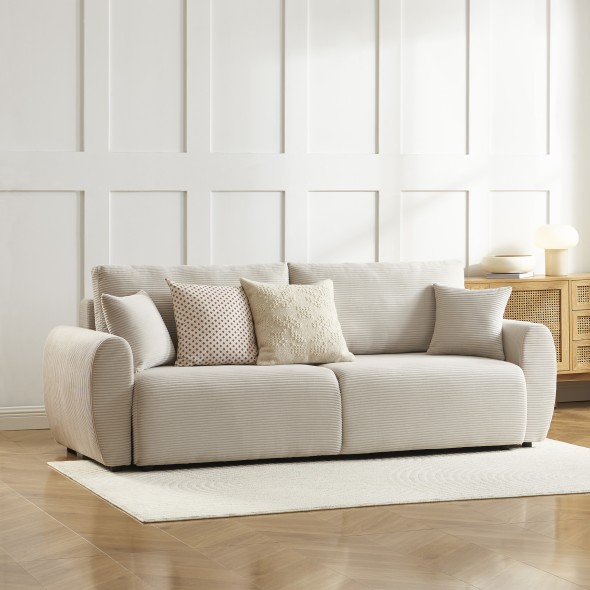 Canapé droit convertible 3 places DANILO velours côtelé beige