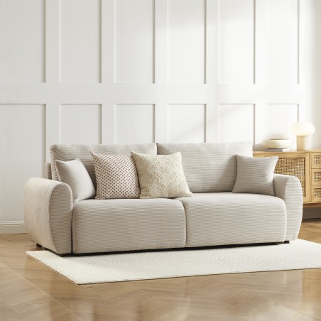 Canapé droit convertible 3 places DANILO velours côtelé beige