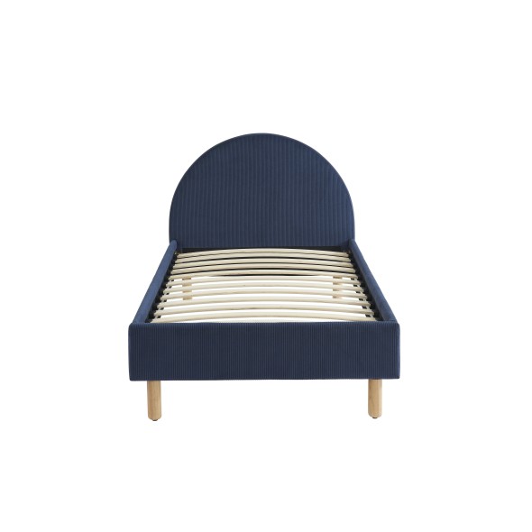 Lit enfant MAGNUS velours cotelé bleu nuit sommier 90x190 inclus