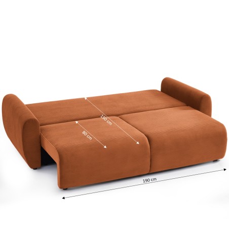 Canapé droit convertible 3 places DANILO velours cotelé terracotta