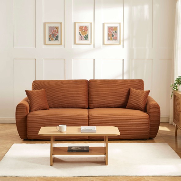 Canapé droit convertible 3 places DANILO velours cotelé terracotta