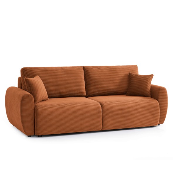 Canapé droit convertible 3 places DANILO velours cotelé terracotta