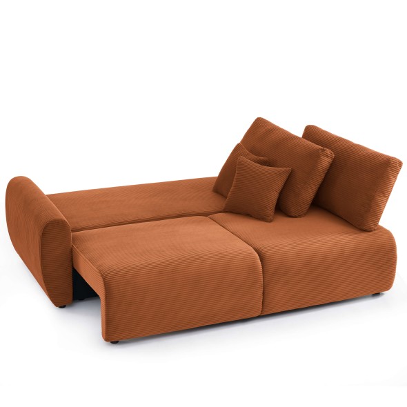 Canapé droit convertible 3 places DANILO velours cotelé terracotta
