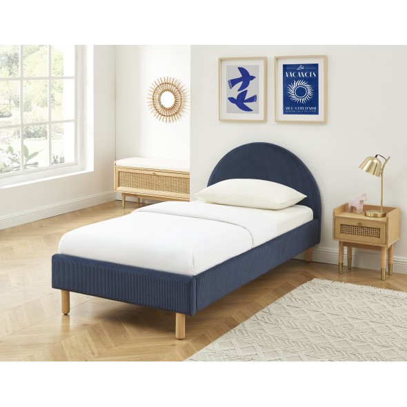 Lit enfant MAGNUS velours cotelé bleu nuit sommier 90x190 inclus