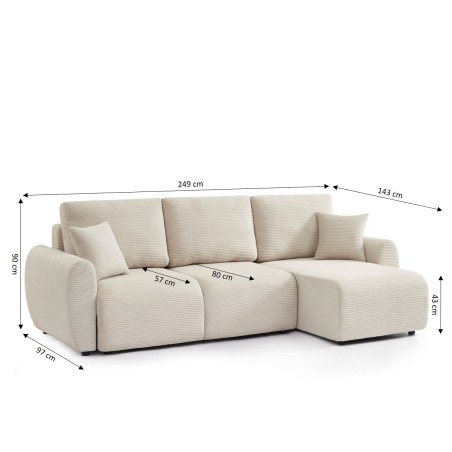 Canapé d'angle convertible et réversible 4 places DANILO velours côtelé beige
