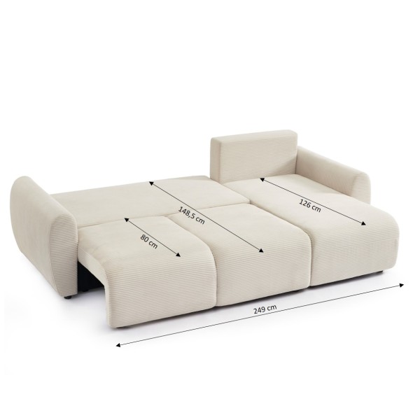 Canapé d'angle convertible et réversible 4 places DANILO velours côtelé beige