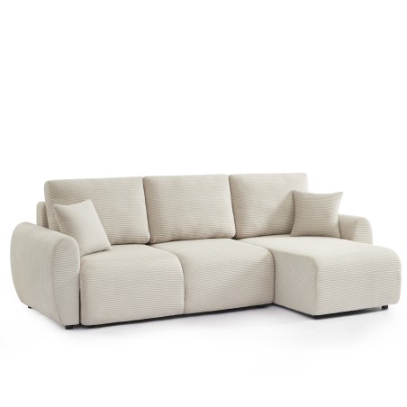 Canapé d'angle convertible et réversible 4 places DANILO velours côtelé beige