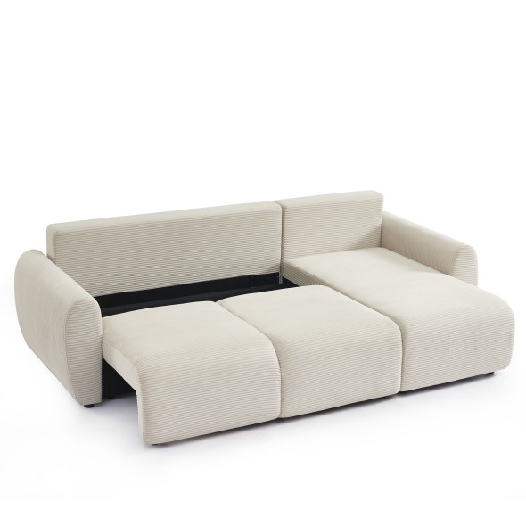 Canapé d'angle convertible et réversible 4 places DANILO velours côtelé beige