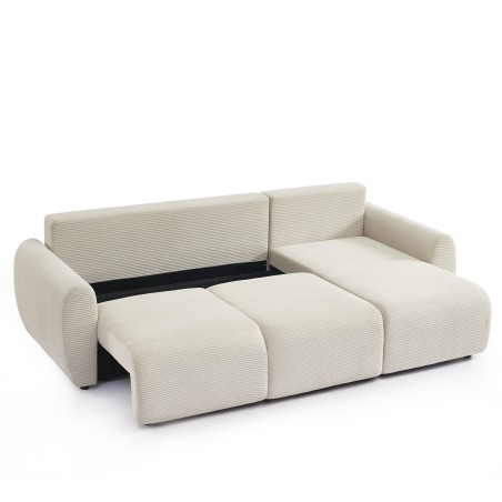 Canapé d'angle convertible et réversible 4 places DANILO velours côtelé beige
