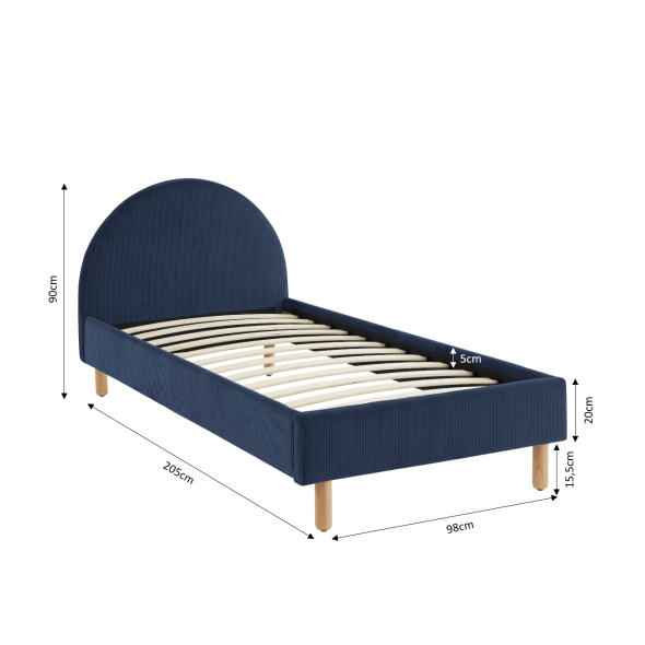 Lit enfant MAGNUS velours cotelé bleu nuit sommier 90x190 inclus