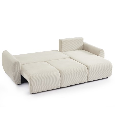 Canapé d'angle convertible et réversible 4 places DANILO velours côtelé beige
