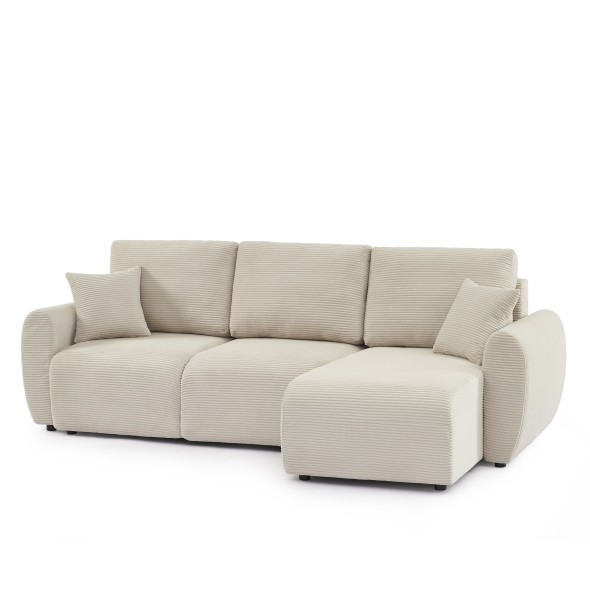 Canapé d'angle convertible et réversible 4 places DANILO velours côtelé beige