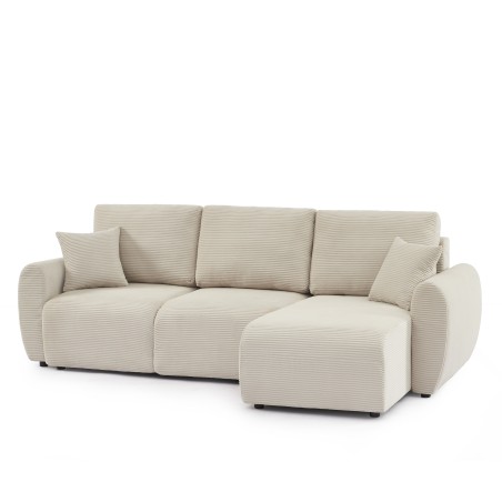 Canapé d'angle convertible et réversible 4 places DANILO velours côtelé beige