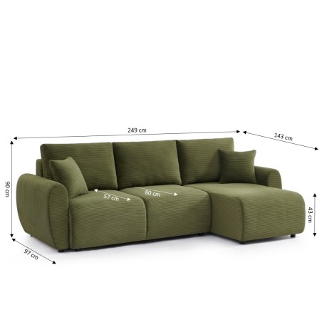Canapé d'angle convertible et réversible 4 places DANILO velours côtelé vert