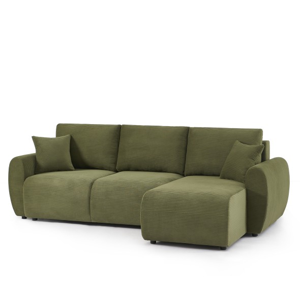 Canapé d'angle convertible et réversible 4 places DANILO velours côtelé vert