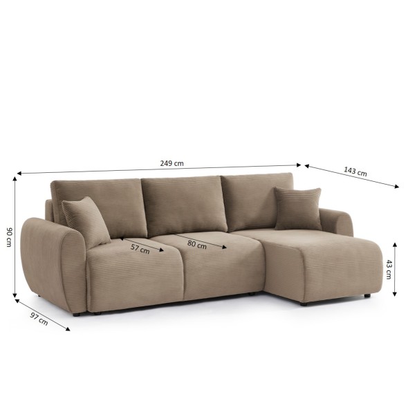 Canapé d'angle convertible et réversible 4 places DANILO velours taupe