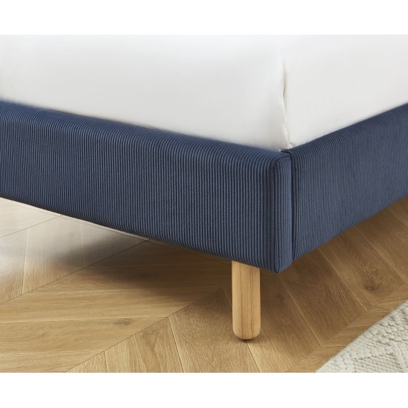 Lit enfant MAGNUS velours cotelé bleu nuit sommier 90x190 inclus