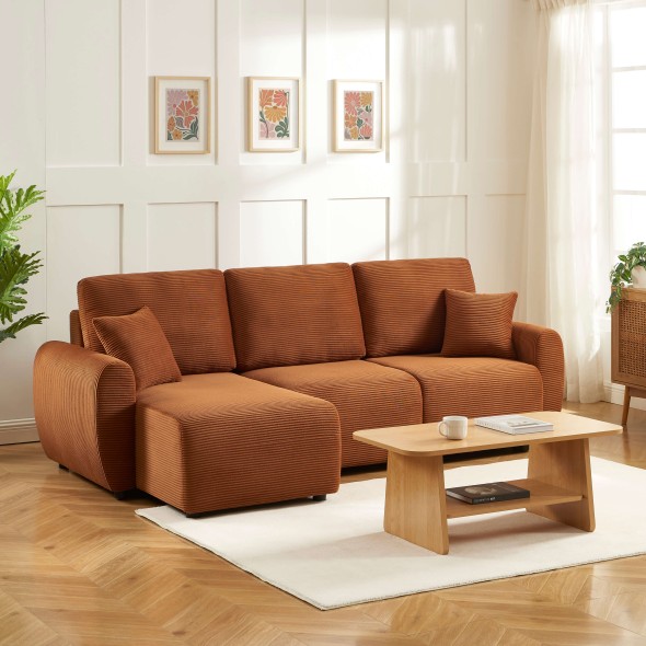 Canapé d'angle convertible et réversible 4 places DANILO velours côtelé terracotta