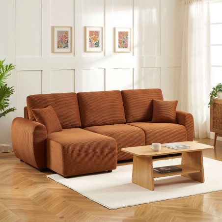 Canapé d'angle convertible et réversible 4 places DANILO velours côtelé terracotta