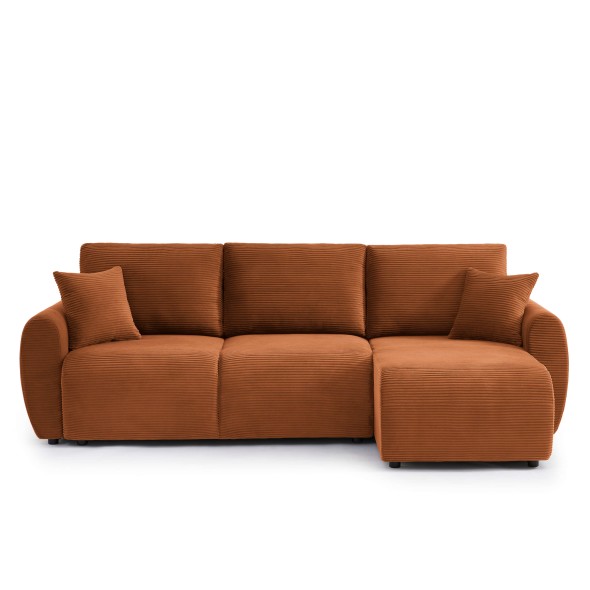 Canapé d'angle convertible et réversible 4 places DANILO velours côtelé terracotta