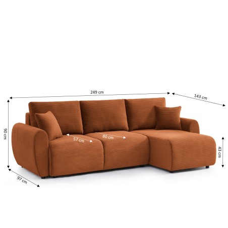 Canapé d'angle convertible et réversible 4 places DANILO velours côtelé terracotta