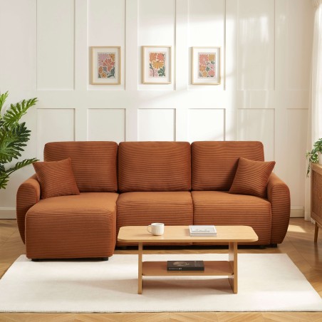 Canapé d'angle convertible et réversible 4 places DANILO velours côtelé terracotta