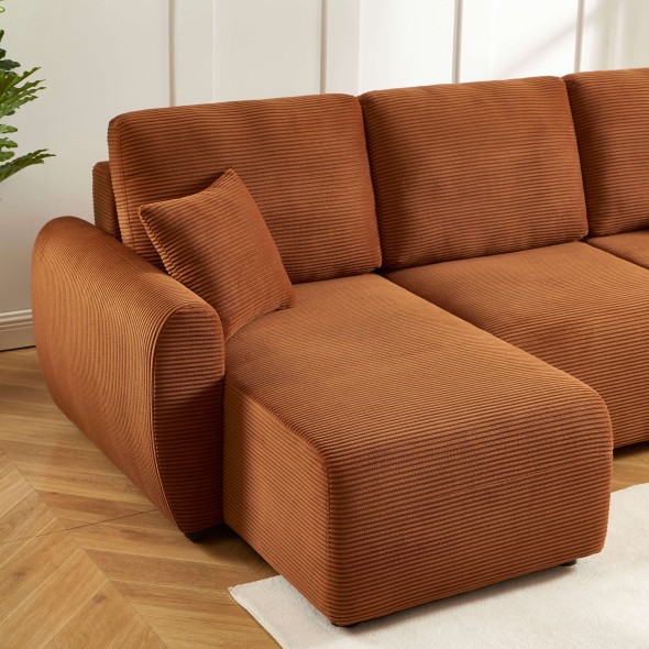 Canapé d'angle convertible et réversible 4 places DANILO velours côtelé terracotta