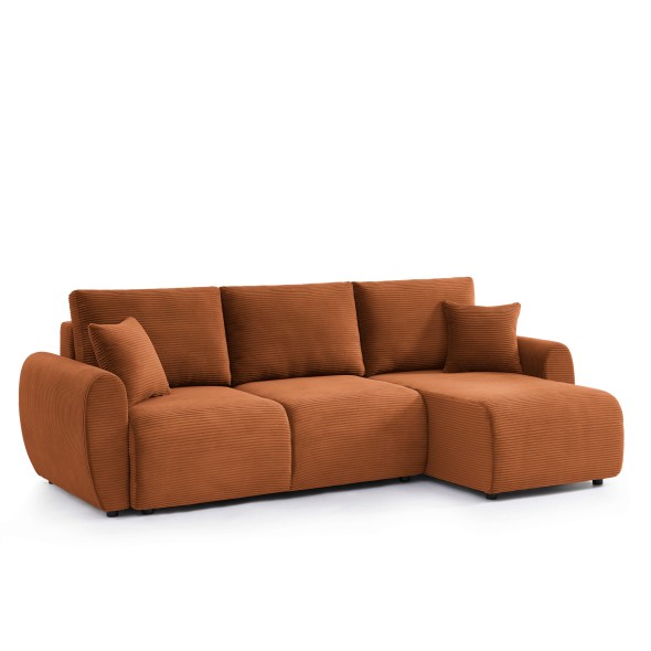 Canapé d'angle convertible et réversible 4 places DANILO velours côtelé terracotta