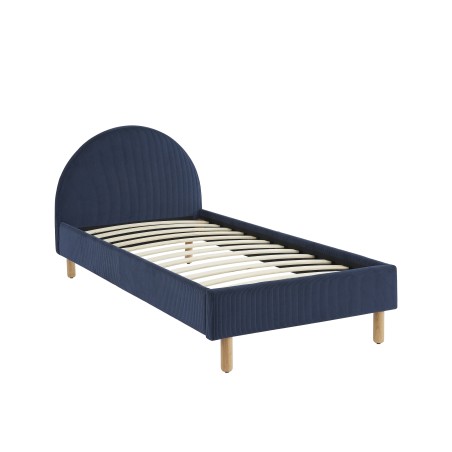 Lit enfant MAGNUS velours cotelé bleu nuit sommier 90x190 inclus