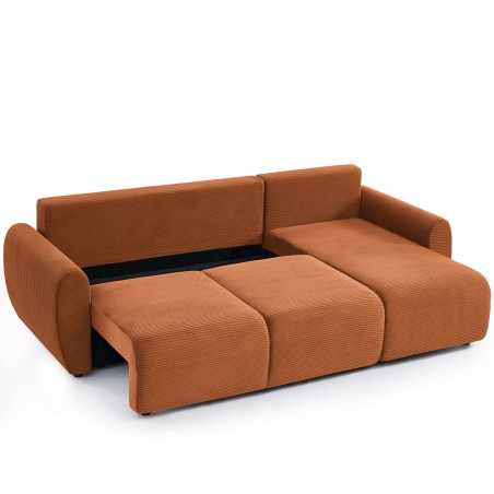 Canapé d'angle convertible et réversible 4 places DANILO velours côtelé terracotta